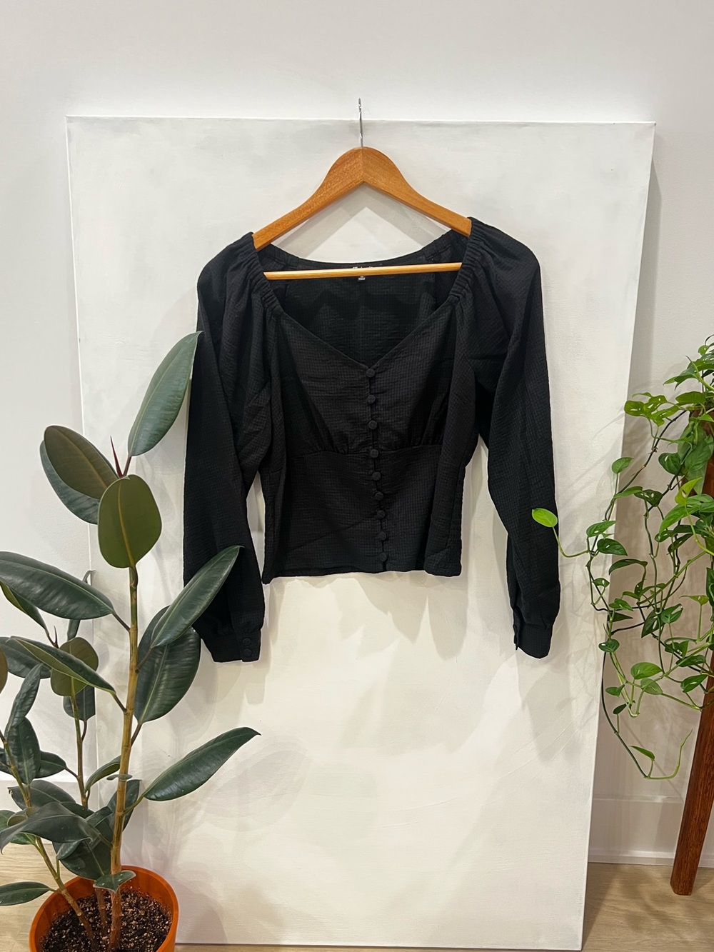 Madewell Black Button-Front Gingham Print Blouse